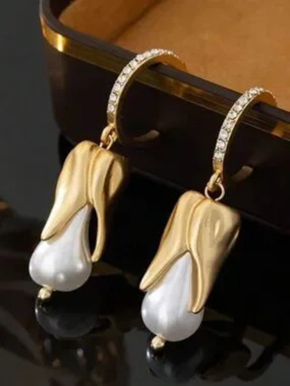 Pearl Blossom Gold Drop Earrings with Crystal Hoop